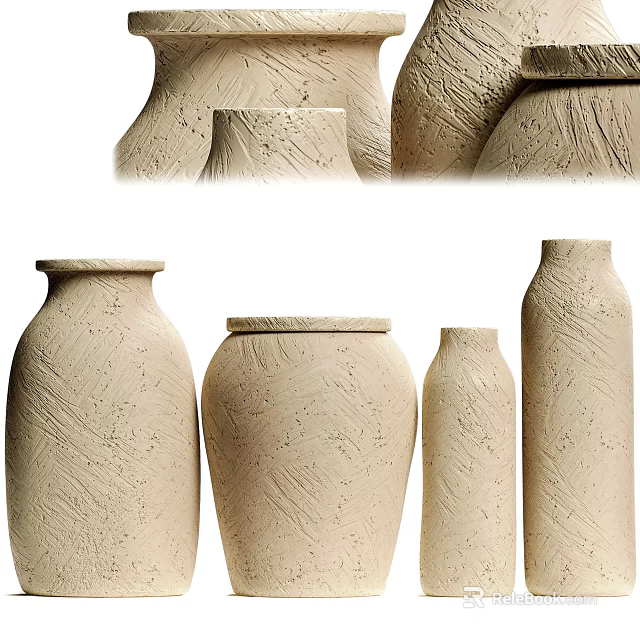Handcrafted Ceramic Vessels In Various Shapes With Textured Surfaces And Neutral Tones 3d model 