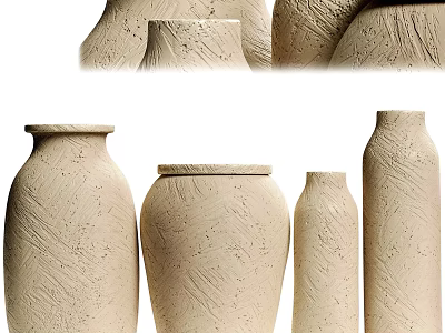 Handcrafted Ceramic Vessels In Various Shapes With Textured Surfaces And Neutral Tones 3d model