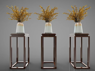 Wooden Flower Stands With Vases Holding Yellow Flowers In Modern Design 3d model