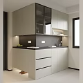 Modern Light Gray Decorative Cabinet With Glass Doors And Black Countertop