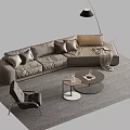 Modern L shaped Sofa and Coffee Table Set with Pillows Floor Lamp and Accent Chair