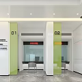 China Construction Bank Modern Bright Spacious Lobby With Green White Sofas Self Service Machines And Posters