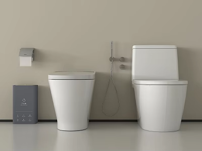 Modern White Toilets With Bidet Sprayer Toilet Paper Holder And Control Panel 3d model