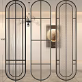 Modern Linear Metal Frame Partition Design For Interior Space With Decorative Wall Art And Lighting