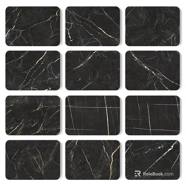 Stone Wood Tiles With Black Marble Texture And Golden Veins For Interior Design 3d model 