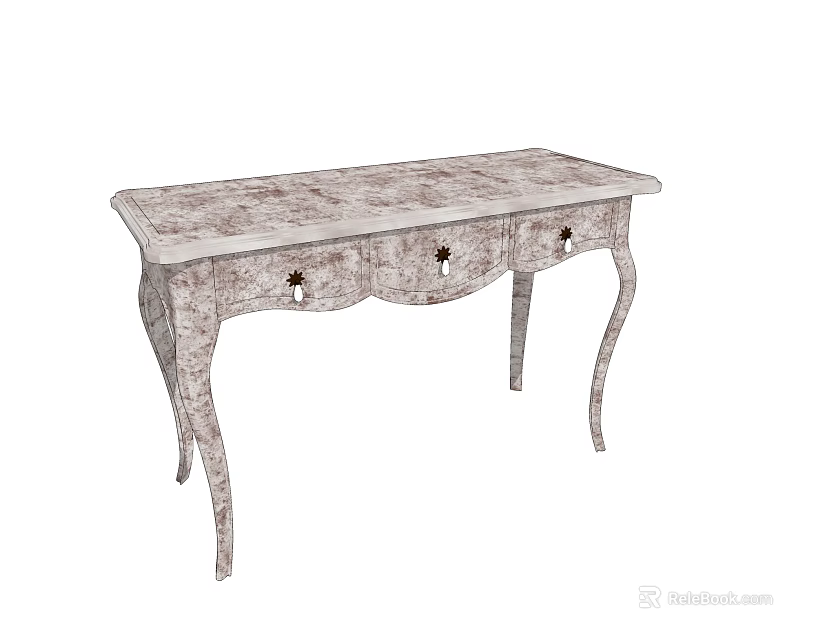 Vintage Wooden Desk With Carved Details Three Drawers And Curved Legs 3d model 