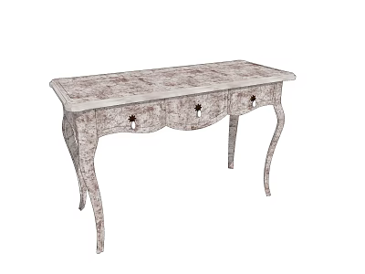 Vintage Wooden Desk With Carved Details Three Drawers And Curved Legs 3d model