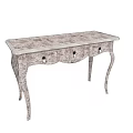 Vintage Wooden Desk With Carved Details Three Drawers And Curved Legs