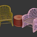 Natural Rattan Furniture Set With Two Chairs And Small Round Table