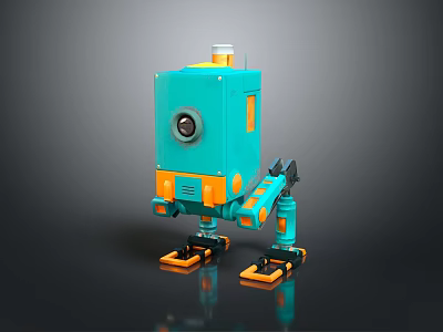 Blue And Orange Robot With Camera And Tracked Legs 3D Model Design 3d model
