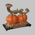 Elegant Decorative Ornament Combination with Two Orange Pumpkins Golden Coins Red Gemstones and Black Base
