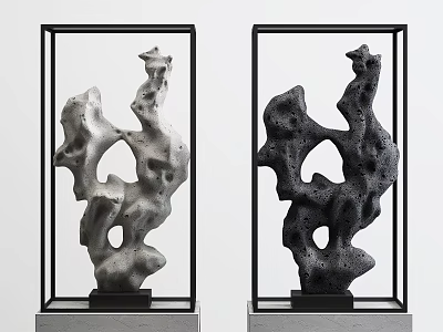 Modern Abstract Decorative Ornament Set With Black Frame Gray Black Sculptures And Base 3d model