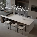 Modern Dining Table Set With Black Chairs And White Countertop In Kitchen Interior 3d model