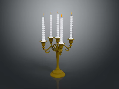 Classic Gold Candelabra Featuring Six White Candles And Curved Branches 3d model