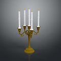 Classic Gold Candelabra Featuring Six White Candles And Curved Branches