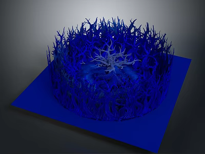 Blue Decorative Plant Arrangement With Circular Structure And Tree Branch On Square Base 3d model