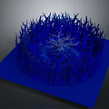 Blue Decorative Plant Arrangement With Circular Structure And Tree Branch On Square Base
