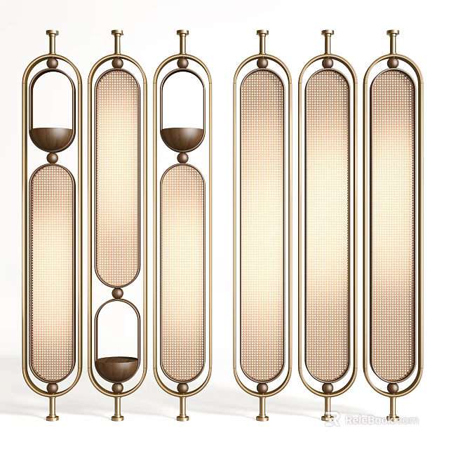 Elegant Modern Decorative Room Dividers With Brass Frames And Mesh Panels 3d model 