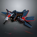 Modern Black and Red Mechanical Bird Design with Multiple Wings and Glowing Red Accents