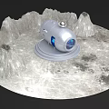 Interactive Area In Silver Space Capsule On Lunar Surface With Mountain Backdrop