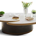 Elegant Modern Coffee Tables With Glass Marble Tabletop Golden Base And Decorative Plants