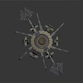 Mechanical Creature Design With Articulated Metallic Arms And Circular Armored Base Structure