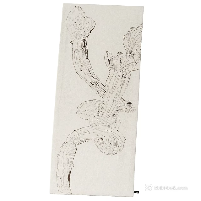 Textured Abstract Painting With Vine Like Linear Curved Hand Drawn Elements 3d model 