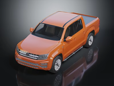 Orange Modern Pickup Truck With Sleek Body Black Roof Strip And Silver Wheels 3d model