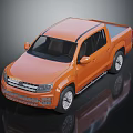 Orange Modern Pickup Truck With Sleek Body Black Roof Strip And Silver Wheels