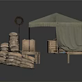 Outdoor Market Stall With Canvas Canopy Wooden Crates Sacks And Tables