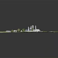 Cartoon Style 3D Model Scene With Green Grass Paths Buildings And Trees