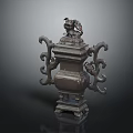 Ancient Decorative Bronze Vessel With Animal Lid And Symmetric Handles