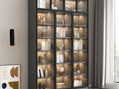 Glass door bookcase book furnishings 3d model