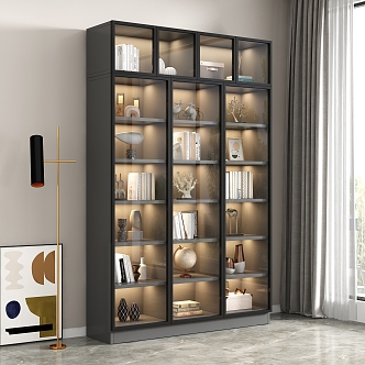 Glass door bookcase book furnishings 3d model