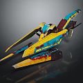 Colorful Yellow Blue Red Spaceship Model With Sharp Sleek Wings Design 3d model
