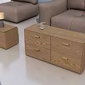 Modern Sofa and Coffee Table Set Interior With Bookshelf and Decorative Plants 3d model