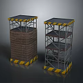 Two Different Scaffolding Structures With Yellow Black Warning Stripes And Multi Layer Design