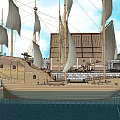 European Architecture With Sailing Ship Wooden Dock And Orange Roof Buildings