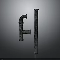 Hardware Tools Industrial Metal Pipe Fittings Elbow And Straight Pipe Textured Surface Gray Background Design