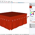 Red Fabric Ottoman With Tie Accents Around Edge For Living Room Decor