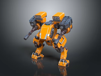 Orange Sci Fi Mech Game And Movie Character With Mechanical Arms And Cannons 3d model