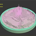 Light Green 3D Miniature City Landscape With Castle Mountains And Roads On Circular Base