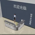Modern Lobby Reception Desk Design With Marble Counter Welcome Sign And Staff Standing