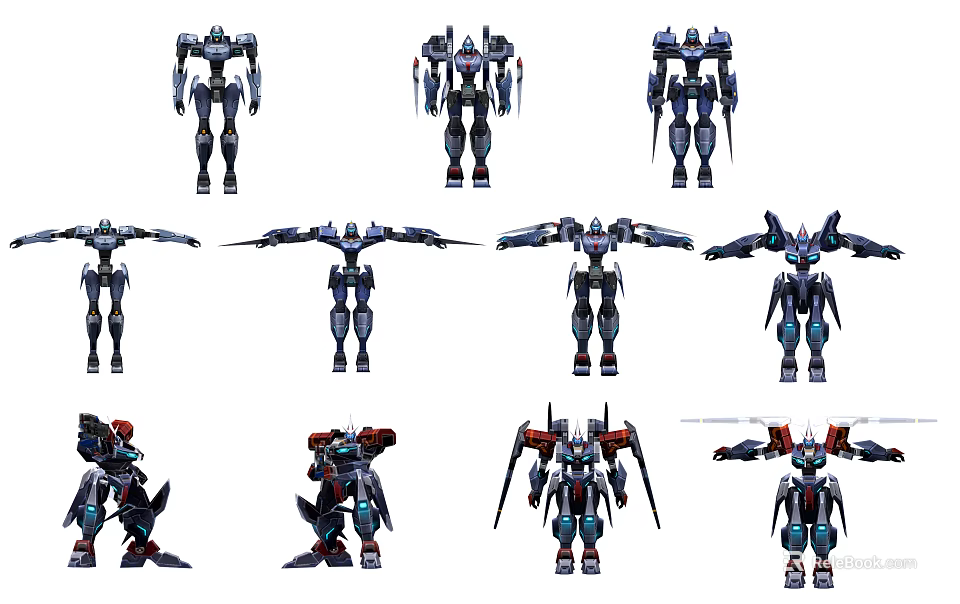 Smart Machines With Multiple Robotic Designs Various Poses And Structures 3d model 
