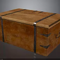 Orange Vintage Wooden Chest With Textured Surface Metal Straps And Handle
