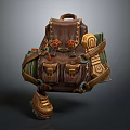 Vintage Brown Leather Decorative Ornament Set with Metal Buckles Pockets and Boot like Base