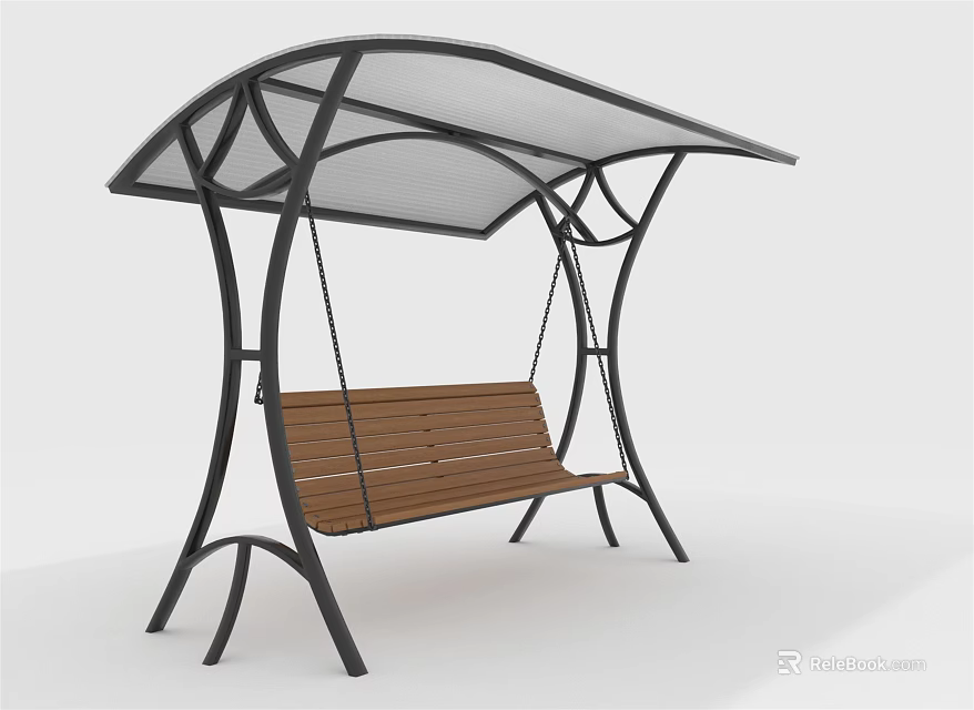 Outdoor Swing Chair with Metal Frame Wooden Seat Canopy Roof and Modern Design 3d model 