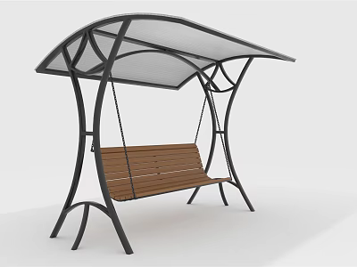 Outdoor Swing Chair with Metal Frame Wooden Seat Canopy Roof and Modern Design 3d model