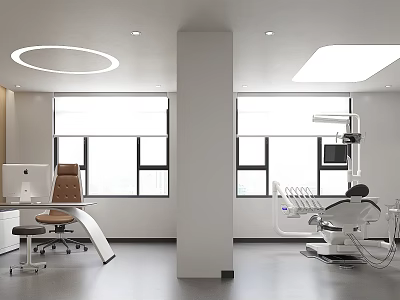 Modern Hospital Outpatient Clinic Interior With Bright Windows Dental Equipment Work Desk And Chair 3d model