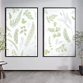 Framed Green Leaf Pattern Wall Art In Modern Indoor Space With Potted Plants 3d model